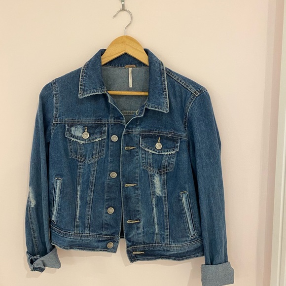 Free People Cropped Ripped Denim Jacket - Picture 2 of 8